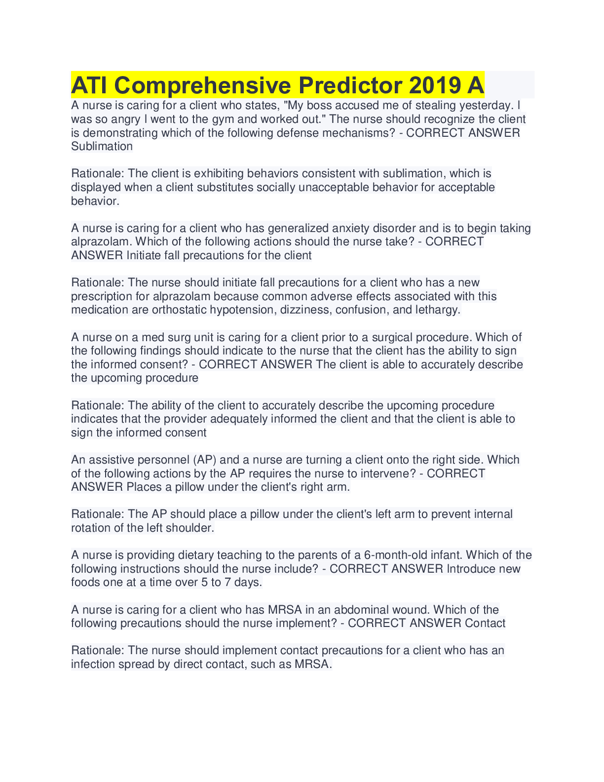 Preview image for ATI Comprehensive Predictor 2019 A